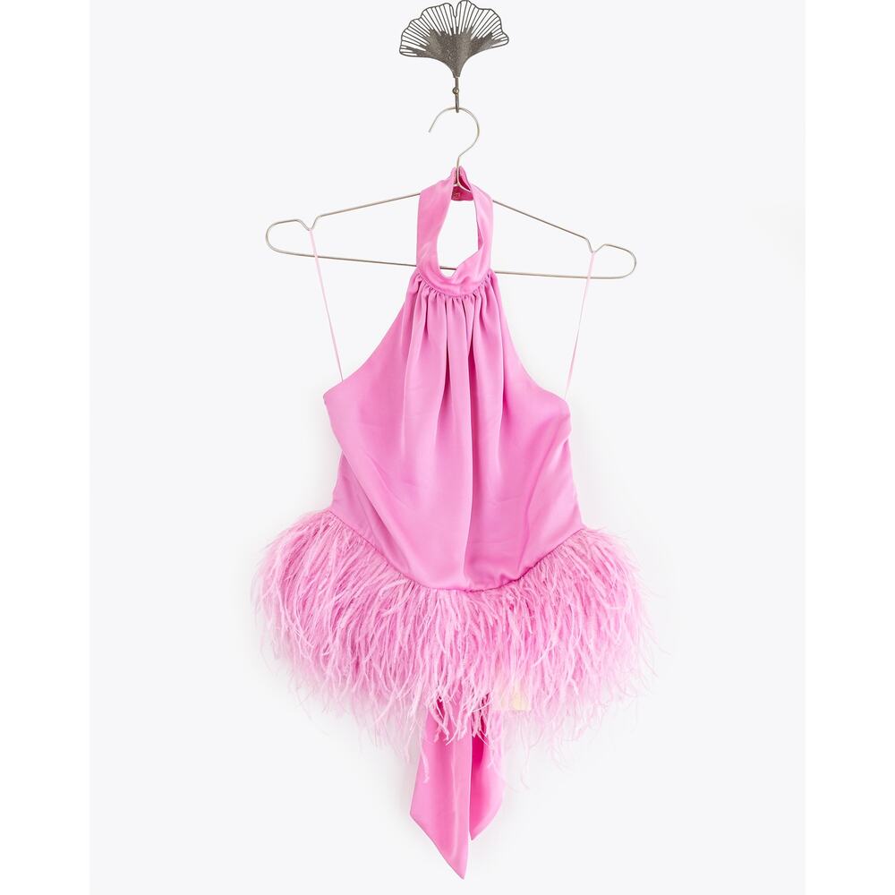 NWT Ramy Brook Feather Trim Halter Top Pink Size XS - Picture 7 of 13